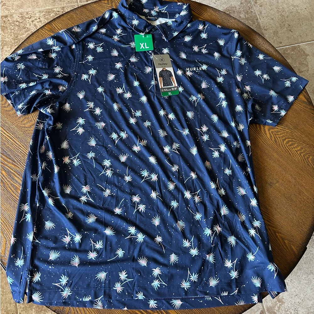 Hurley Navy and Tropical Dry Fit Polo Shirt